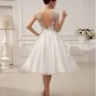 Sexy Backle Tulle Wedding Dress A-Line Knee-Length Sleeveless Appliques Short Lace Wedding Dress