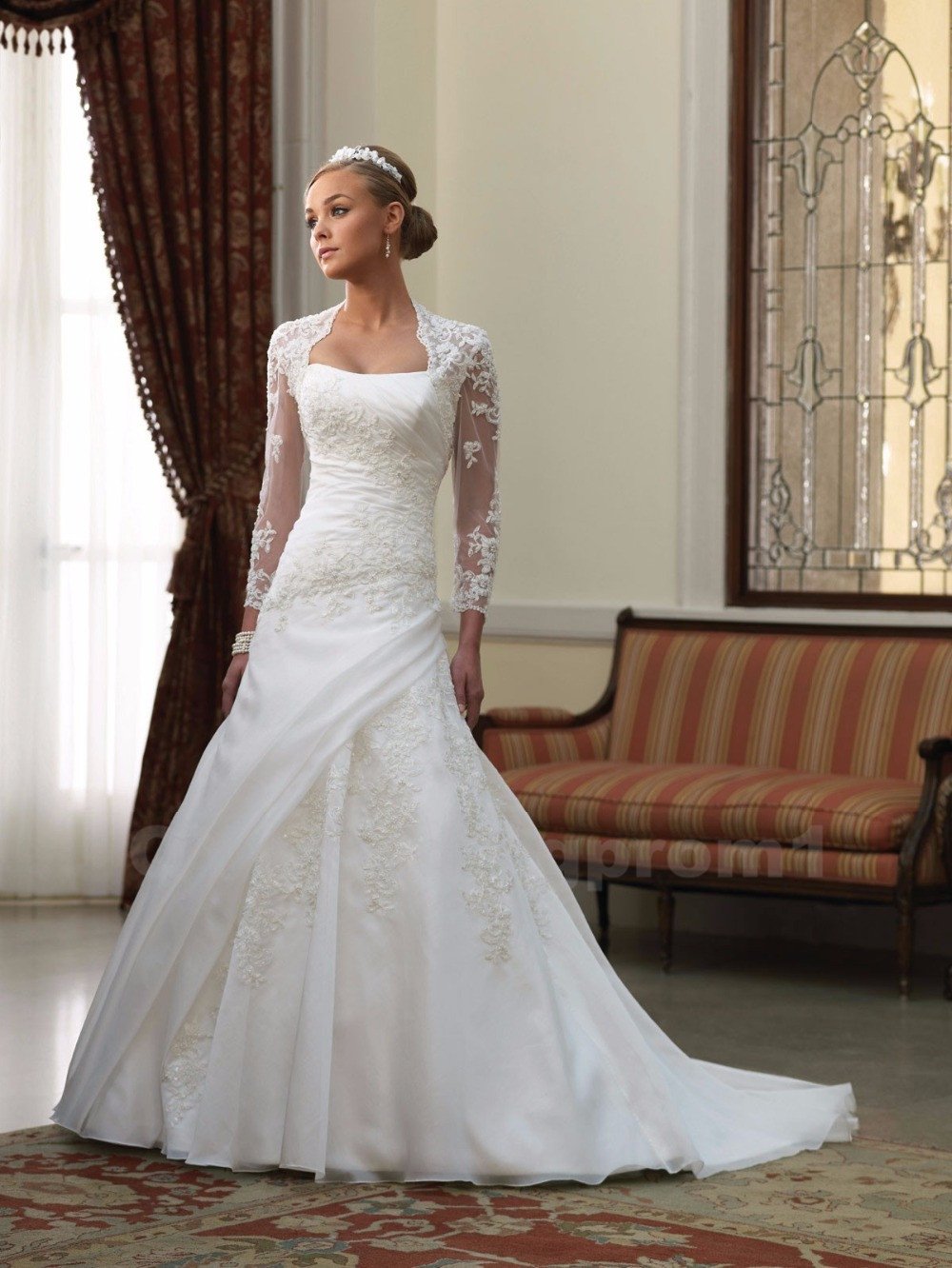 Timeless A line Sweetheart Long Satin White Wedding Dresses With Silver Beads main image 0