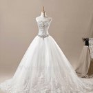 Elegant Wedding Dress Crystals Beads Sweetheart A-Line White Lace Wedding Dress Detachable Train