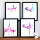 paris EIFFEL watercolor painting art print sketch quote Poster wall decor room