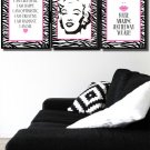 Hot pink and Zebra modern print peace sign quote wall decor art girls room #59