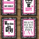 Hot pink and Zebra modern print peace sign quote wall decor art girls room #52
