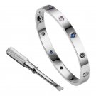 Cartier 18k White Gold W/ Colored Gems Love Screwdriver Bracelet Size 19