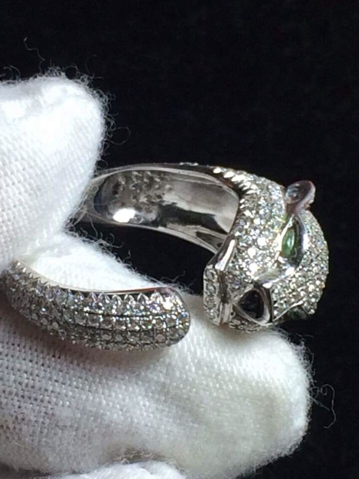 18K White Gold & Sona Diamond Panther Ring