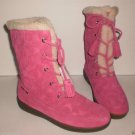 *New*Coach Tuesday Pink Suede Shearling Boots Signature 'C' Print Sz7.5 MSRP$218
