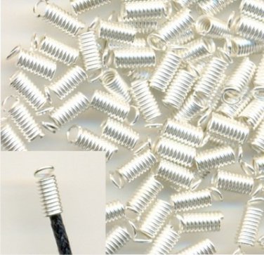 9 x 4mm Silver Plated Coil End Crimp Fasteners Necklace Connectors Tips
