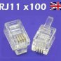 RJ11 4 Pin ADSL Telephone Cable Crimp End Connectors Plugs 6P4C x 100