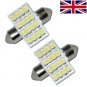 2 x White 16 SMD LED Car Interior Festoon Dome Light Bulbs 31mm DE3175 DE3021