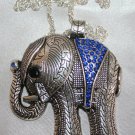 Large Tibetan Silver Crystal Rhinestone Elephant Pendant, Antique Silver Animal Necklace