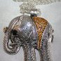 Large Tibetan Silver Crystal Rhinestone Elephant Pendant, Antique Silver Animal Necklace
