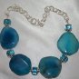 Blue Agate Statement Necklace, Large Druzy Quartz and Rhinestone Beaded Jewelry