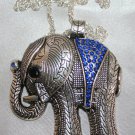 Large Tibetan Silver Elephant Pendant with Blue Crystal Rhinestone
