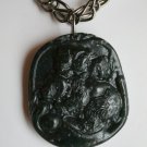 Men's Black Bear Carved Statement Necklace, Carved Jade Pendant Chain Necklace