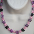 Chunky Pink and Purple Sugilite with Crackle Glass Statement Necklace