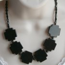 Chunky Black Onyx Large Cross Bead Statement Necklace, Black Semiprecious Jewelry