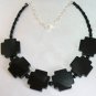 Chunky Black Onyx Large Cross Bead Statement Necklace, Black Semiprecious Jewelry