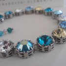 Swarovski Bracelet, SS39, Aquamarine Blue,  Art Deco, Filigree, Crystal, Tennis