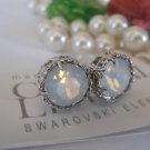 White Opal 8mm Swarovski Crystal Chaton Rhodium Filigree Post Stud Earrings