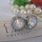 White Opal 8mm Swarovski Crystal Chaton Rhodium Filigree Post Stud Earrings