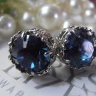 Montana Blue Art Deco Swarovski Crystal  Rhodium Filigree Bridal Stud Earrings