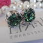 Erinite Green 8mm Swarovski crystal chaton filigree Stud Earrings Rhodium silver