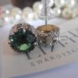 Erinite Green 8mm Swarovski crystal chaton filigree Stud Earrings Rhodium silver