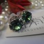 Erinite Green 8mm Swarovski crystal chaton filigree Stud Earrings Rhodium silver