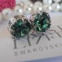 Erinite Green 8mm Swarovski crystal chaton filigree Stud Earrings Rhodium silver