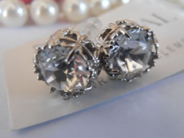CROWN Studs Art Deco Clear Crystal Swarovski Crystal Filigree Stud Earrings Post