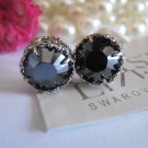 Jet Hematite Black 8mm Swarovski Crystal Chaton Rhodium Filigree Stud Earrings