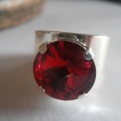 Siam Red Swarovski crystal 12mm silver tone adjustable rivoli ring