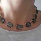 Art Deco, Black Diamond Austrian Rectangular Tennis Choker Necklace Anna Wintour