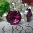 Fuchsia Swarovski Crystal Rhodium Rivoli Drop Dangle Earrings Hooks Vienna