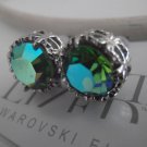 Peridot Shimmer, Crown, Art Deco, Swarovski Crystal Studs Filigree Post Earrings