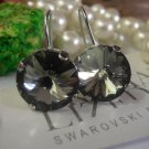 Black Diamond Swarovski Crystal Rhodium Rivoli Drop Dangle Earrings Hooks Vienna