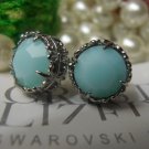 Mint Alabaster, Art Deco, Studs, Swarovski Crystal Filigree Stud Earrings Post