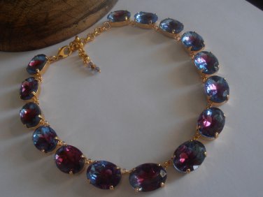 RARE Ruby/Sapphire Blend Art Deco Oval Crystal Choker Anna Wintour Necklace