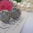 Light Grey Opal 8mm Swarovski Crystal Chaton Rhodium Filigree Stud Earrings
