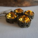 Sunflower Swarovski crystal chatons Vintage Brass filigree dangle drop earrings