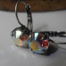 Swarovski Aurora Borealis Crystal 8mm Antique Silver setting dangle earrings