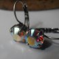 Swarovski Aurora Borealis Crystal 8mm Antique Silver setting dangle earrings