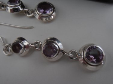 Solid 925 sterling silver Amethyst Drop Dangle Gemstone Hook Earrings