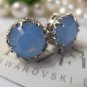 Air Blue Opal 8mm Swarovski Crystal Rhodium Filigree Setting Stud Earrings Post