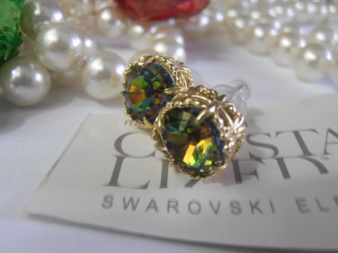 Vitrail Medium Swarovski Crystal Art Deco Filigree Golden Post Stud Earrings