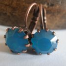Caribbean Blue Swarovski crystal Copper Vintage Glass Drop/Dangle Earrings
