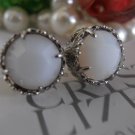White Alabaster 8mm Swarovski Crystal  Rhodium Filigree Bridal Stud Earrings
