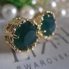 Palace Green Opal Swarovski Crystal Art Deco Filigree Golden Post Stud Earrings