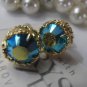 Blue Zircon AB Swarovski Crystal Art Deco Filigree Golden Post Stud Earrings