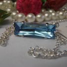 Minimalist Aquamarine Swarovski Princess Baguette Pendant Bar Necklace in Silver