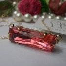 Padparadsca Swarovski  Baguette 14/20 Gold Filled Chain Pendant Necklace